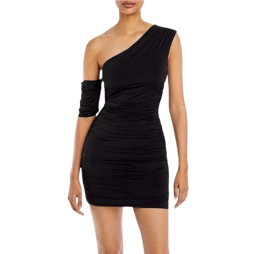 NWT AQUA One Shoulder Ruched Hidden Zipper Mini Cocktail Party Dress Size Large